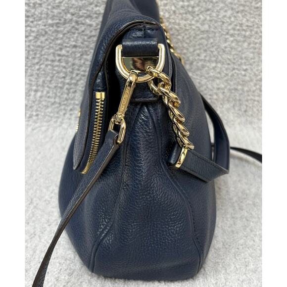 Michael Kors Navy Pebbled Leather Foldover Shoulder Bag #64440 - Picture 4 of 15